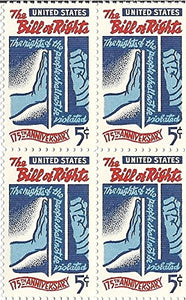 1966 Bill of Rights Block Of 4 5c Postage Stamps, Sc#1312, MNH, OG