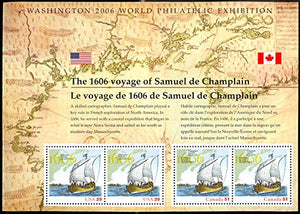 2006-1606 Voyage of Samuel De Champlain U.S. / Canada Sheet of 4 Sc#4074, MNH OG