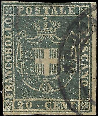 VEGAS - 1860 Tuscany Italy 20c Stamp -Scott 20 Grey Blue? - Cat= $220 - FV568