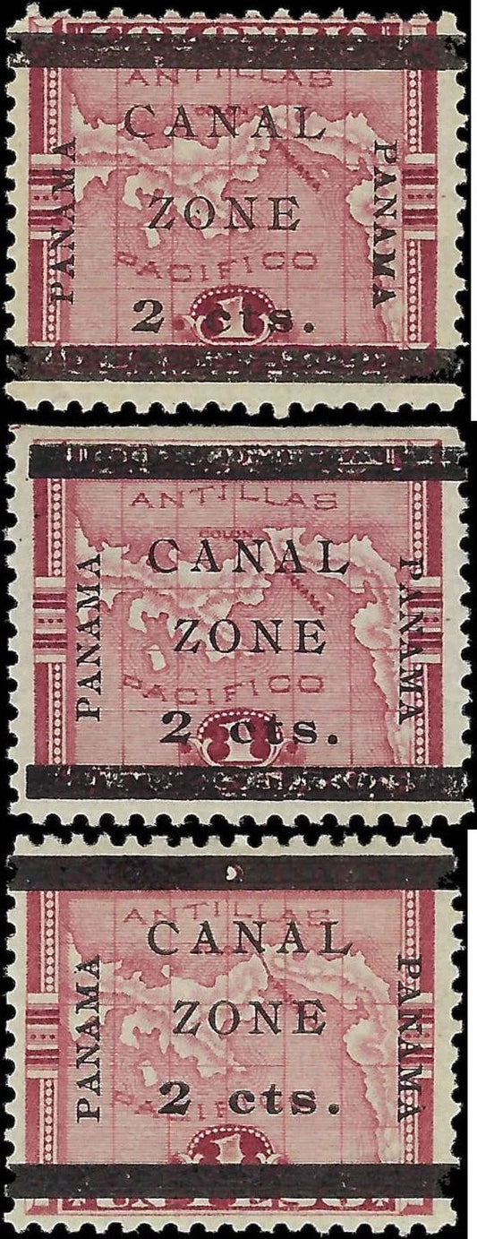 1906 USA Canal Zone Overprint Set - Scott 17 d,e,f Types - All MH, OG