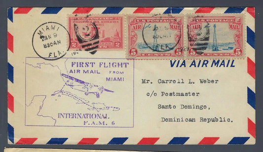 1929 FAM 6 Inaugural First Flight Cover Miami -Santo Domingo Dominican Republic