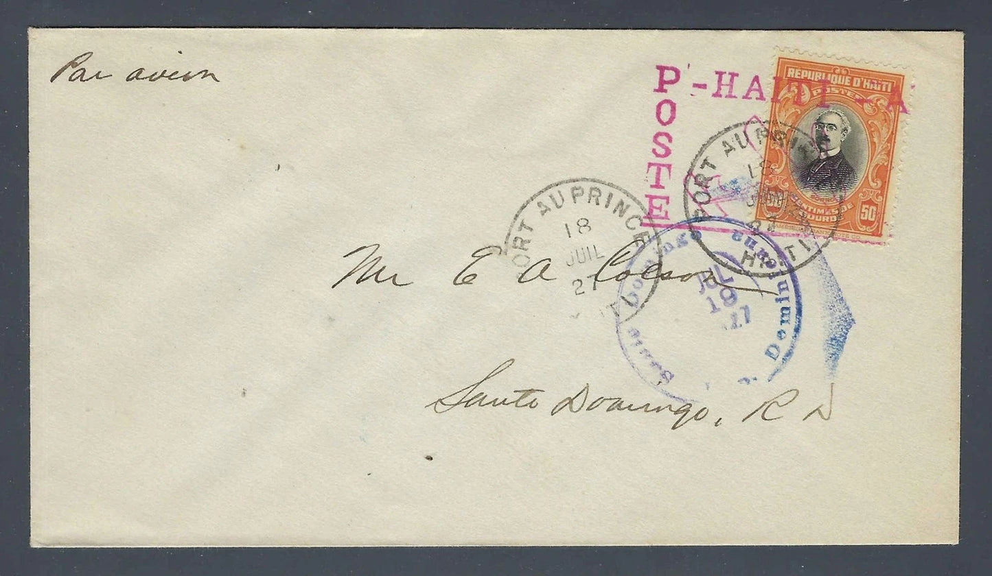 1927 Early Airmail Cover Port au Prince Haiti to Santo Domingo Dominican Rep