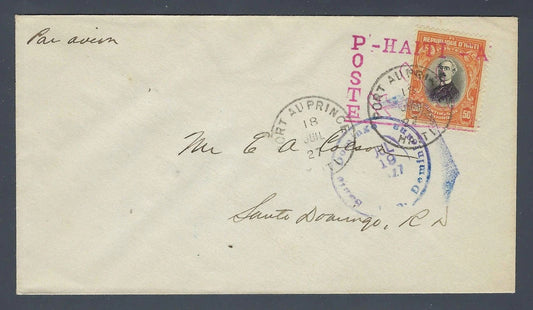 1927 Early Airmail Cover Port au Prince Haiti to Santo Domingo Dominican Rep
