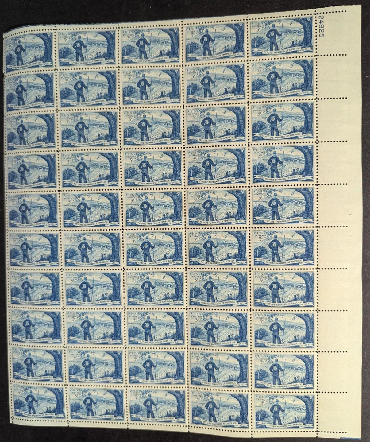 1953 USA Future Farmers 3c Sheet -Scott 1024 -MNH, Undisturbed OG - Edge Flaw