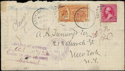 c1893 - Scott E3 To US House of Representives on RPO - Closed - Returned