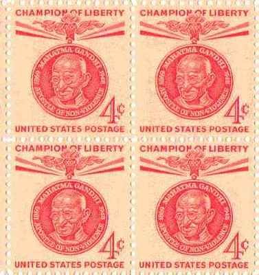 1961 Mahatma Gandhi Block of 4 4c Postage Stamps, Scott 1174, MNH, OG