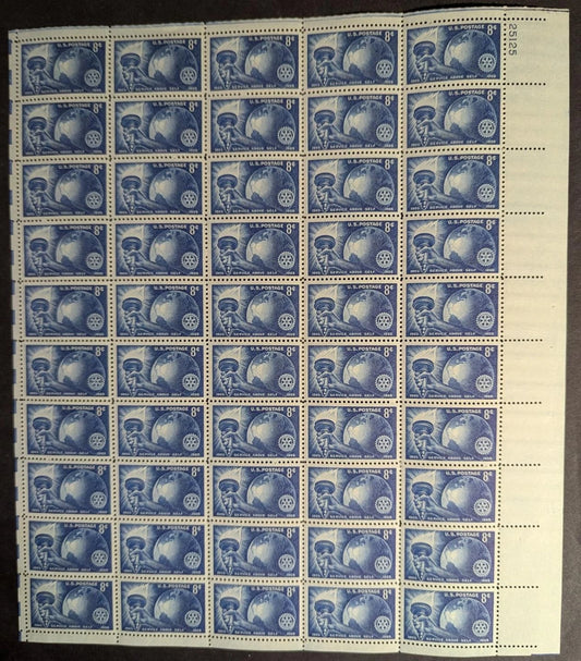 1955 USA 3c Rotary Club Sheet -Scott 1066 -MNH, Undisturbed OG - Minor Gum Flaw