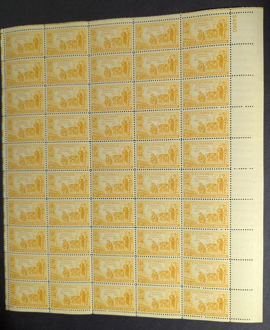 1950 USA California 3c Sheet -Scott 997 -MNH, Undisturbed OG - No Sig Flaws