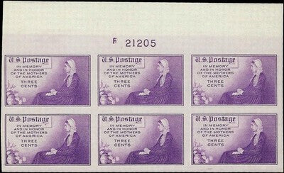 c1935 - #754 Whistler's Mother Imperf Plate Block of 6 - MNH