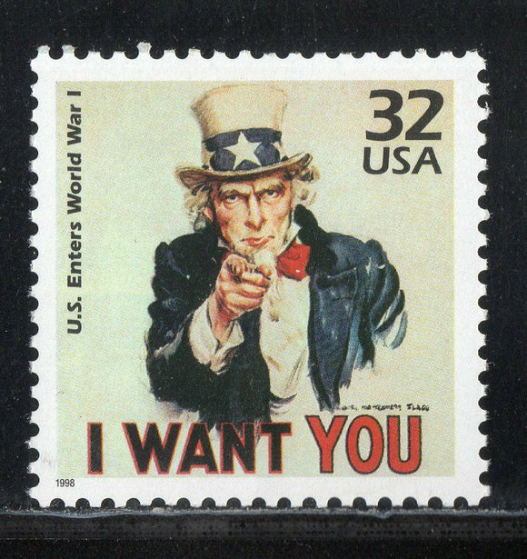 1998 The 1910s U.S. Enters WWl Single 33c Postage Stamp, Sc# 3183i, MNH, OG