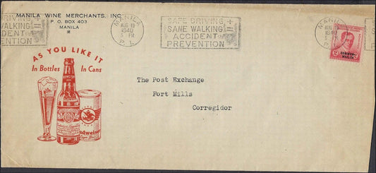 Philippines Budweiser Advertising Cover 1940 Fort Mills Corregidor