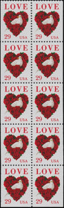 1994 Valentine's Love Bird Booklet Pane Of 10 29c Stamps, Sc# 2814, MNH, OG