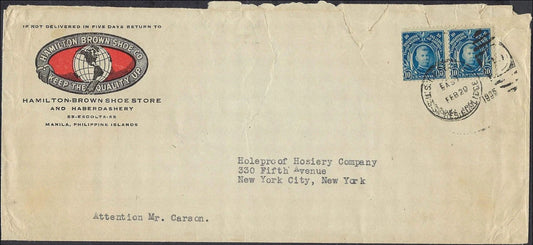 1935 Manila Philippines Hamilton-Brown Shoe Advertising Cover to NYC