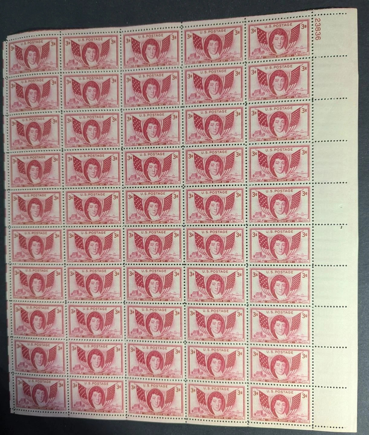 1948 USA Francis Key 3c Sheet -Scott 962 -MNH, Undisturbed OG - Flaws- READ