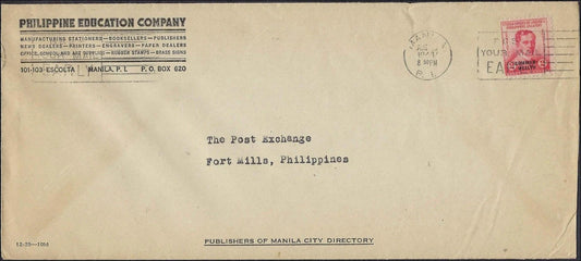 Aug 18 1941 Manila to Fort Mills Corregidor Cover – Philippine Education Co Ad