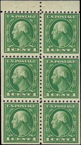 c1913d - #424 Washington 1c Booklet Pane of 6 - MH