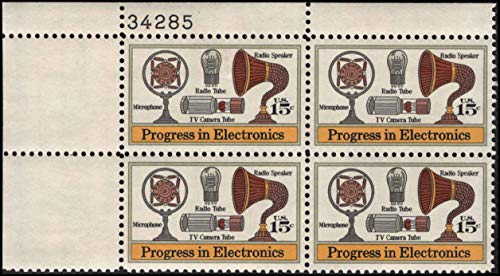 1973 Progress in Electronics Plate Block of 4 Postage Stamps, Scott1502, MNH, OG