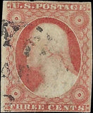 c1851 3c Washington Stamp - Scott 11 - Used - Type I
