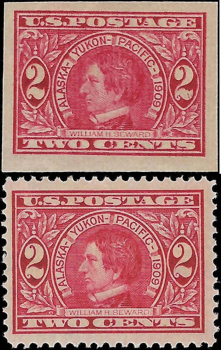 c1909 - Scott #370, 371 2c - Perf & Imperf - Perf is MNH, Imperf = MH - Nice!