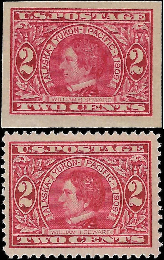 c1909 - Scott #370, 371 2c - Perf & Imperf - Perf is MNH, Imperf = MH - Nice!