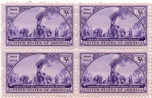 1944 Transcontinental Railroad Block of 4 3c Postage Stamps, Scott922, MNH, OG