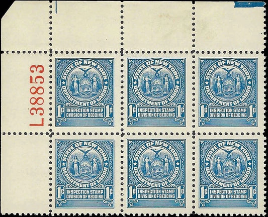 New York Division of Bedding Plate Block of 6 - MNH, OG