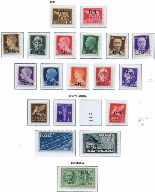1943 Italy Military Short Set - Scott M1-M13, MC1- MC5, ME1 - All MLH