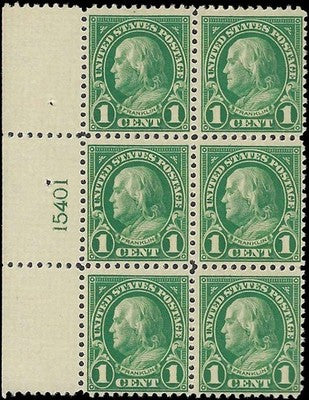 c1923 - USA - Scott 552 Franklin Plate Block of 6 - MNH, Undisturbed OG! -Cat= $55