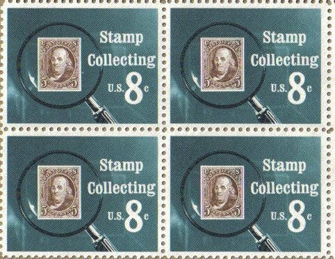 1972 Stamp Collecting Block of 4 8c Postage Stamps, Scott 1474, MNH, OG