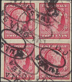 VEGAS - 1909 Lincoln 2c Imperf Used Block Of 4 - Scott 368 - Crease & Small Tear