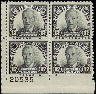c1931 - Scott 697 President Wilson Plate Block of 4 - MNH, OG