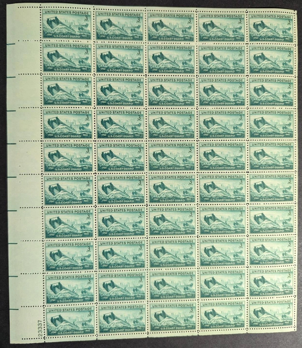 1945 USA US Coast Guard 3c Sheet -Scott 936 -MNH, Undisturbed OG -No Sig Flaws-2