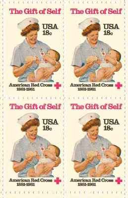 1981 American Red Cross Block of 4 18c Postage Stamps, Scott1910, MNH, OG