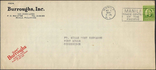 1941 Philippines Cover Fort Mills Corregidor Burroughs