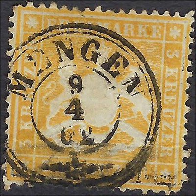 c1862 Wurttemberg, Germany 3kr - Scott 25(?) - Used with 1862 Post Mark