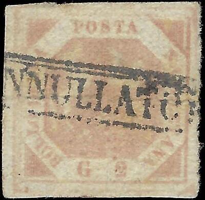 VEGAS - 1858 Two Sicilies Naples Italy 2g Stamp - Scott 3 - Pale Lake - Margins!