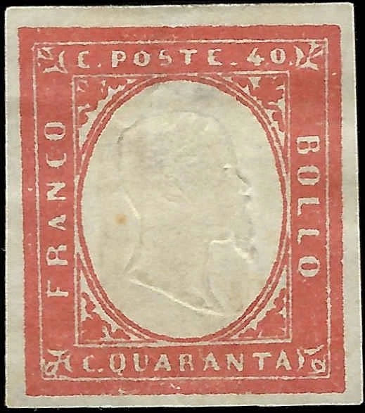 1863 Sardinia Italy 40c Stamp - Scott 13 - MH - Choice Margins!