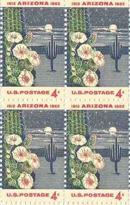 1962 Arizona Statehood Block of 4 4c Postage Stamps, Scott1192, MNH, OG