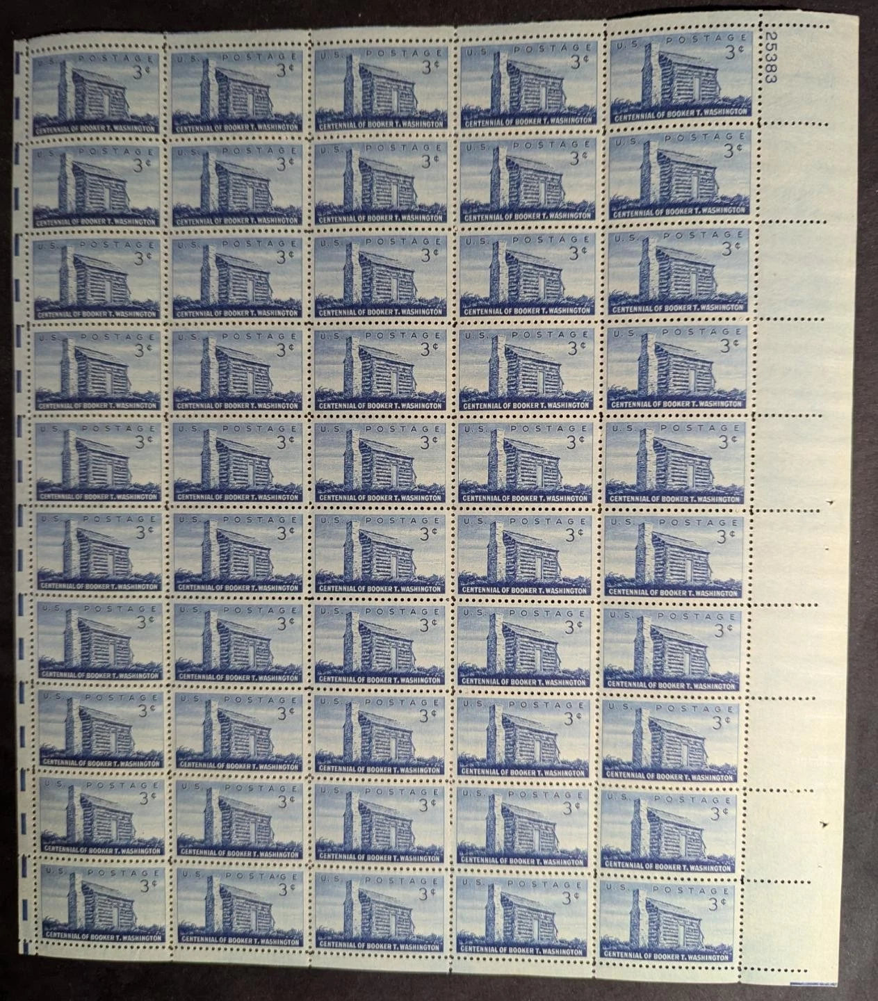 1956 USA 3c Booker T Wash Sheet -Scott 1073 -MNH, Undisturbed OG - No Sig Flaws