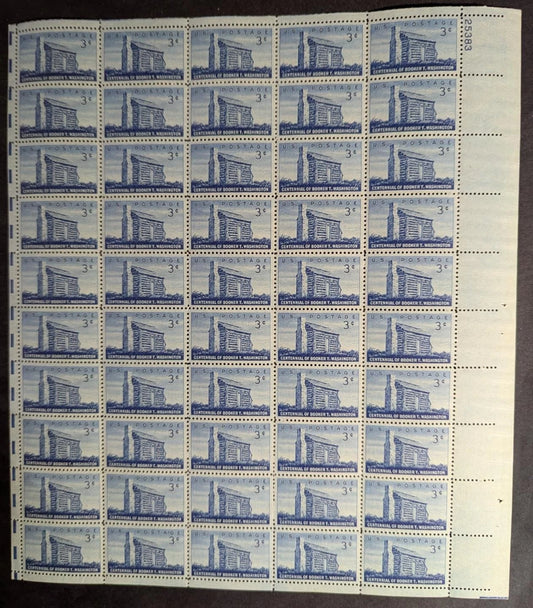 1956 USA 3c Booker T Wash Sheet -Scott 1073 -MNH, Undisturbed OG - No Sig Flaws