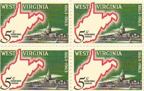1963 West Virginia Statehood Block of 4 5c Postage Stamps, Scott1232, MNH, OG