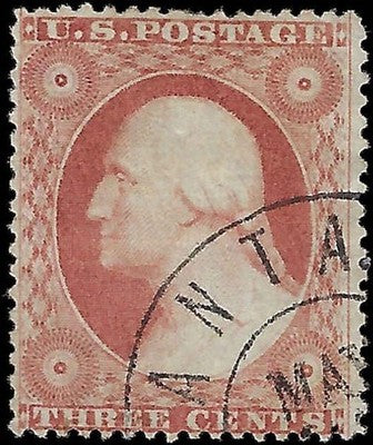 c1857 3c USA Washington - Sc# 26 - Type 3 - Used - Solid