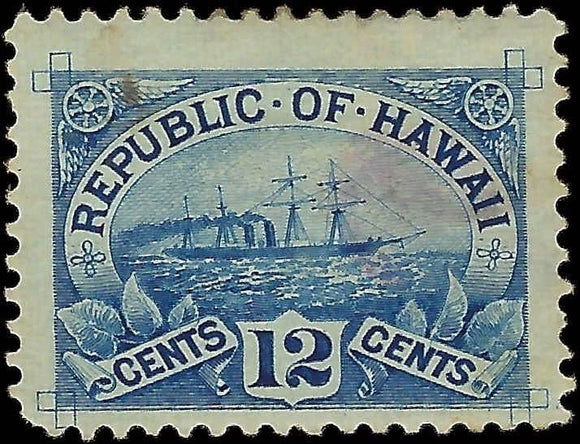 c1894 - Hawaii Scott 78 12c Postage Stamp - MH, OG - Light Toning