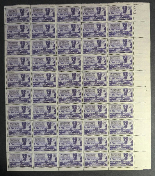 1948 USA California Gold 3c Sheet -Scott 954 -MNH, Undisturbed OG - No Sig Flaws