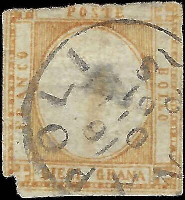 VEGAS - 1861 Two Sicilies, Italy 10g Stamp - Scott 25 - Used - Thin - FV169