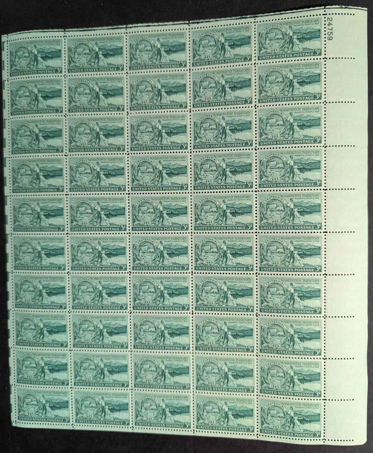 1953 USA Washington 3c Sheet -Scott 1019 -MNH, Undisturbed OG -No Sig Flaws