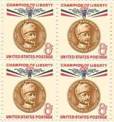 1960 Gustaf Mannerheim Block of 4 8c Postage Stamps, Scott1166, MNH, OG