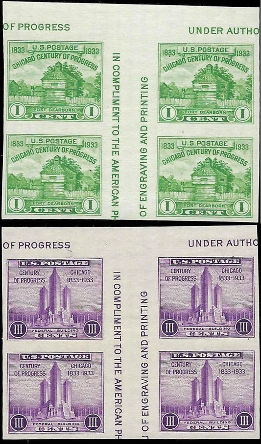 1933 USA Scott 730 & 731 Gutter Blocks of 4 - MH