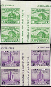 1933 USA Scott 730 & 731 Gutter Blocks of 4 - MH