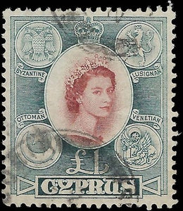 c1955 Cyprus 1 Pound - Sc# 182 - Used - Solid
